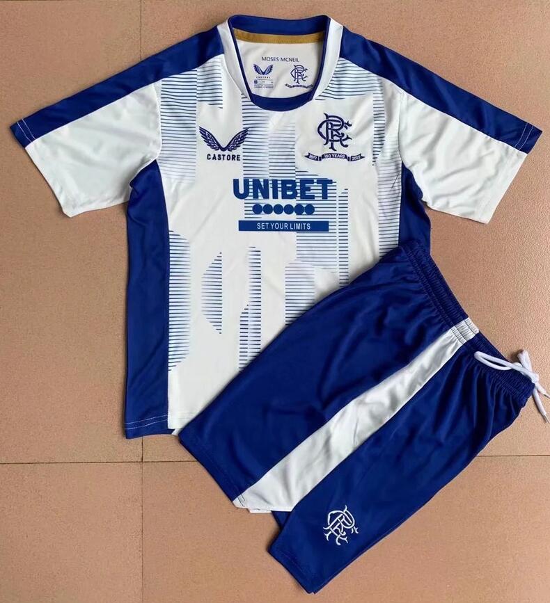 2021/22 Glasgow Rangers Kids White Training Kits Shirt With Shorts